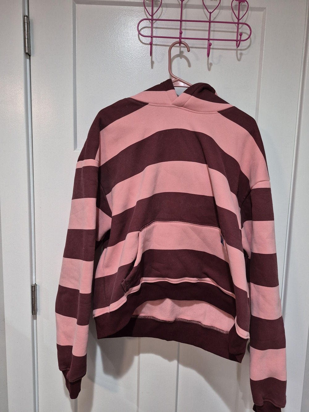 Mental Market Striped Hooded Sweater in Pink and Burgundy